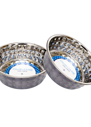 Country Living Set of 2 Hammered Stainless Steel Dog Bowls – Black Pearl