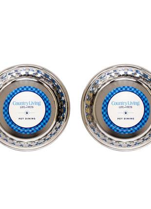 Country Living Set of 2 Hammered Stainless Steel Dog Bowls – Black Pearl