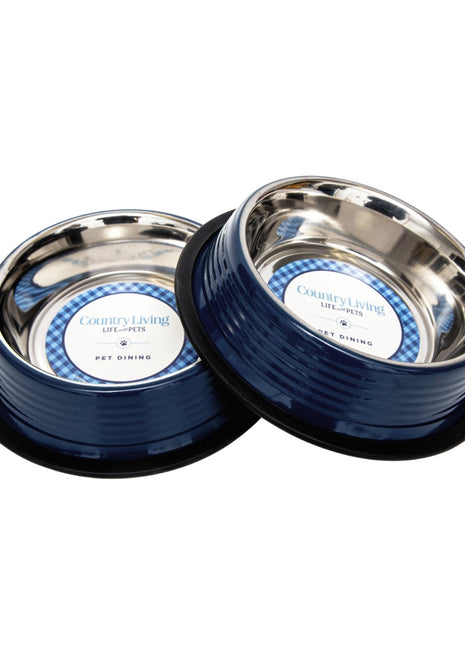 Country Living Set of 2 Ribbed Non-Slip Pet Bowls – Poseidon Blue