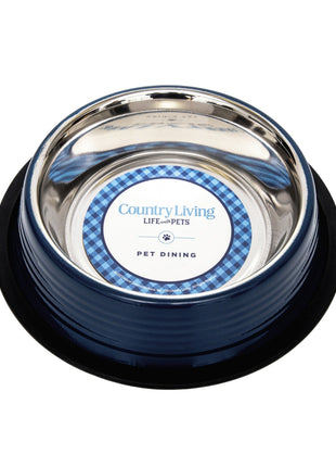 Country Living Set of 2 Ribbed Non-Slip Pet Bowls – Poseidon Blue