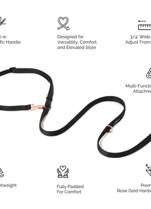 Metro Hands Free Leash – Black / Matte Rose Gold