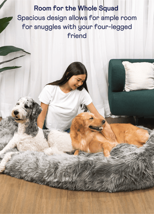 PupCloud™ Human-Size Faux Fur Memory Foam Dog Bed - Charcoal Grey
