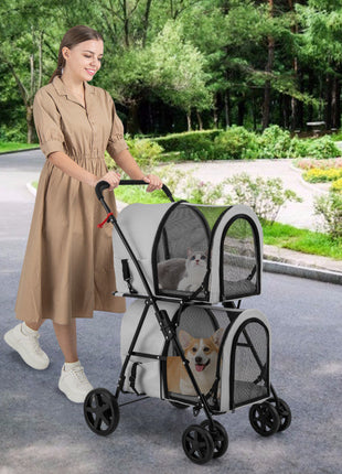 4-in-1 Double Pet Stroller with Detachable Carrier and Travel Carriage