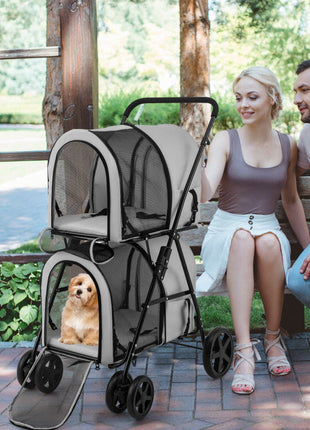 4-in-1 Double Pet Stroller with Detachable Carrier and Travel Carriage