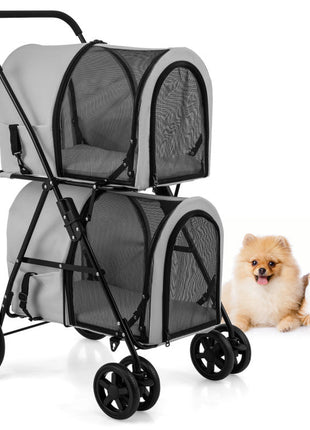 4-in-1 Double Pet Stroller with Detachable Carrier and Travel Carriage