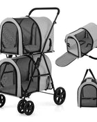 4-in-1 Double Pet Stroller with Detachable Carrier and Travel Carriage