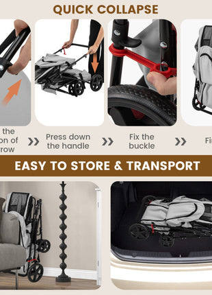 4-in-1 Double Pet Stroller with Detachable Carrier and Travel Carriage
