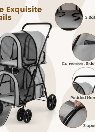 4-in-1 Double Pet Stroller with Detachable Carrier and Travel Carriage