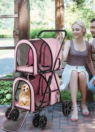 4-in-1 Double Pet Stroller with Detachable Carrier and Travel Carriage