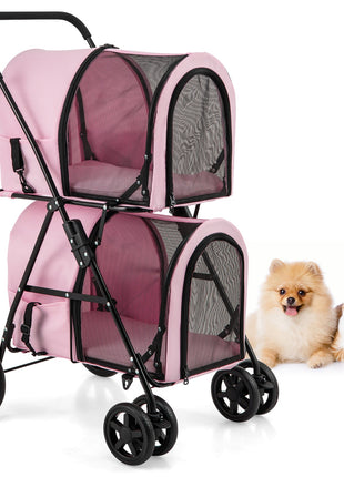 4-in-1 Double Pet Stroller with Detachable Carrier and Travel Carriage