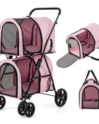 4-in-1 Double Pet Stroller with Detachable Carrier and Travel Carriage