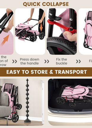 4-in-1 Double Pet Stroller with Detachable Carrier and Travel Carriage
