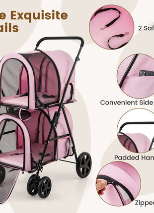 4-in-1 Double Pet Stroller with Detachable Carrier and Travel Carriage