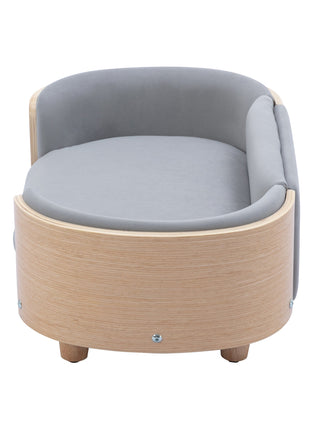 Scandinavian style Elevated Dog Bed Pet Sofa With Solid Wood legs and Bent Wood Back, Velvet Cushion,Small Size