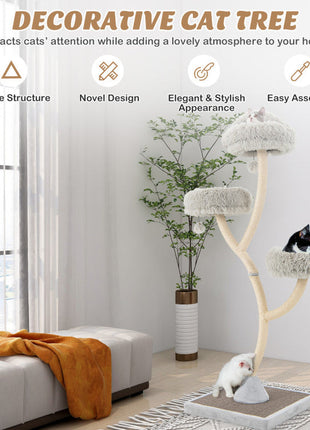 70" Tall Metal Cat Tree Tower with 3 Plush Perches & Sisal Scratching Posts