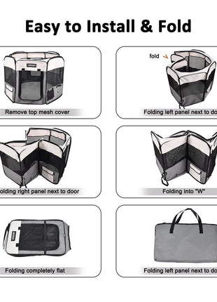 Jespet 2-Door Portable Soft-Sided Dog, Cat & Small Pet Exercise Playpen, Light Grey, 45''