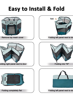 Jespet 2-Door Portable Soft-Sided Dog, Cat & Small Pet Exercise Playpen, Teal Blue, 61''