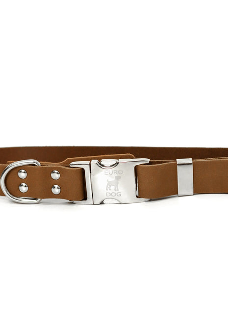 Modern Style Quick-Release Earth Brown Leather Dog Collar