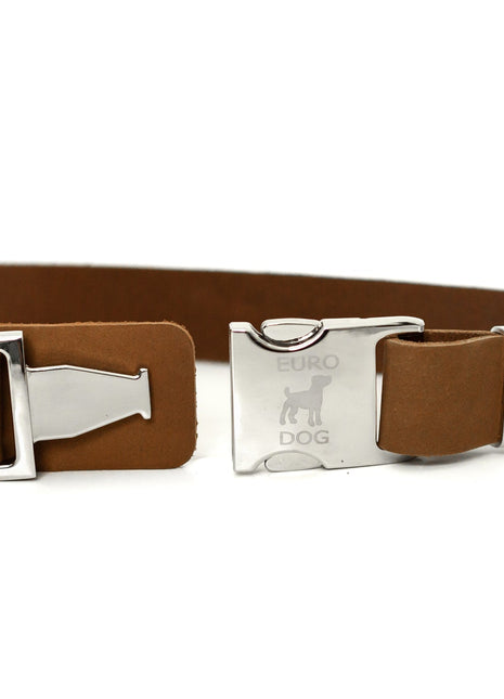 Modern Style Quick-Release Earth Brown Leather Dog Collar
