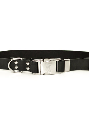 Modern Style Quick-Release Midnight Black Leather Dog Collar