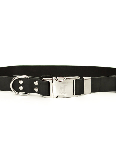 Modern Style Quick-Release Midnight Black Leather Dog Collar