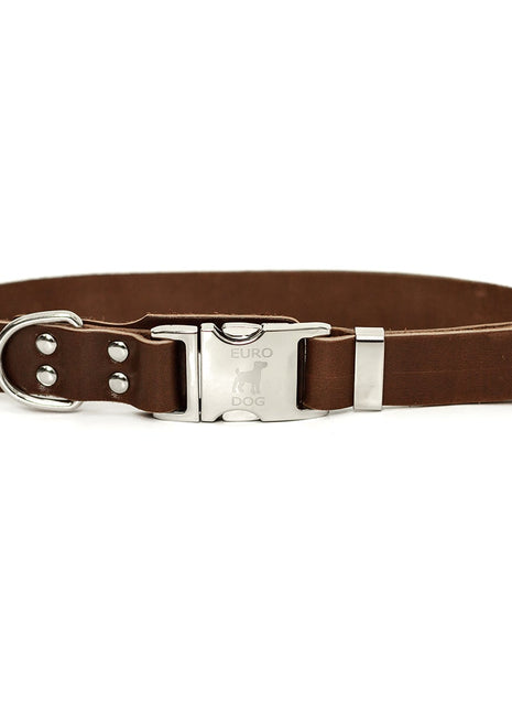 Modern Style Quick-Release Chocolate Leather Dog Collar