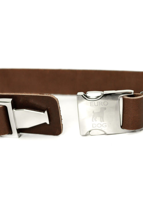 Modern Style Quick-Release Chocolate Leather Dog Collar