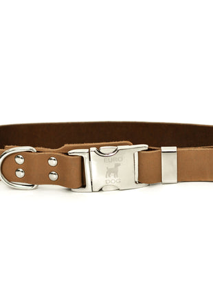 Modern Style Quick-Release Khaki Leather Dog Collar
