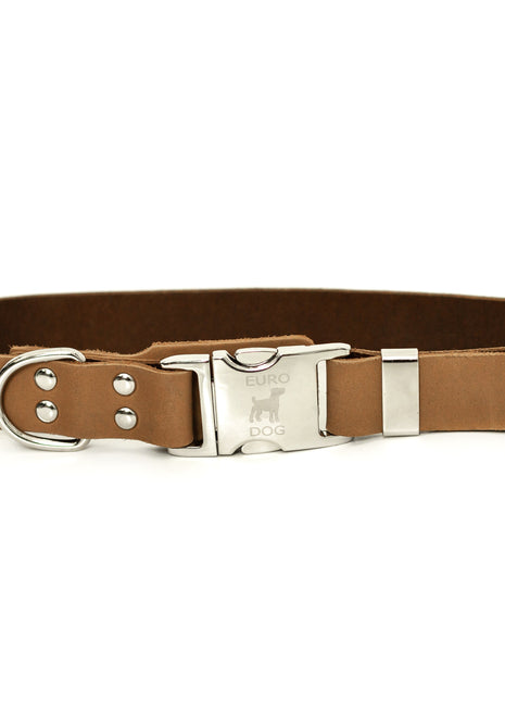 Modern Style Quick-Release Khaki Leather Dog Collar