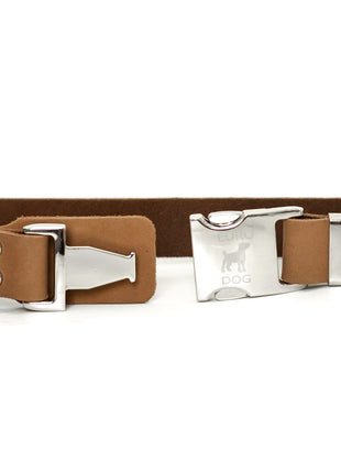 Modern Style Quick-Release Khaki Leather Dog Collar