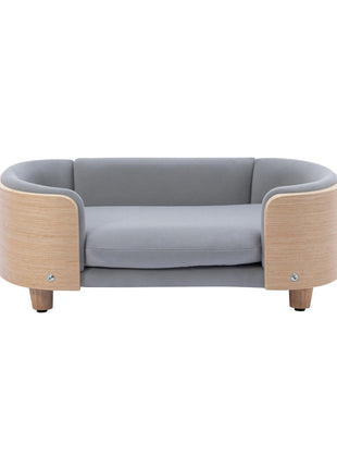 Scandinavian style Elevated Dog Bed Pet Sofa With Solid Wood legs and Bent Wood Back, Velvet Cushion,Small Size