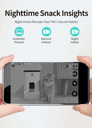 Automatic Pet Feeder with Camera, App Control, Voice Recorder, Timed Feeder for Schedule Feeding, Dual Power Supply,Wifi Pet Food Dispenser with App Control