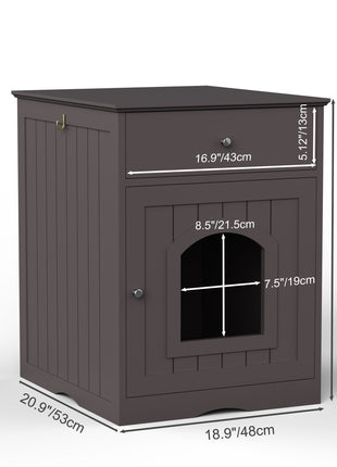 Wooden Pet House Cat Litter Box Enclosure with Drawer, Side Table, Indoor Pet Crate, Cat Home Nightstand (Brown)