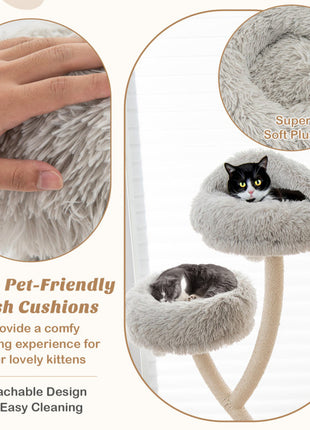 70" Tall Metal Cat Tree Tower with 3 Plush Perches & Sisal Scratching Posts