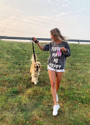 Puppies Make Me Happy Acid Wash Sweatshirt | Gifts for Dog Lovers - Pup List