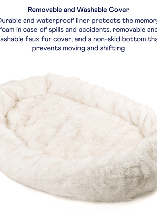 PupCloud™ Human-Size Faux Fur Memory Foam Dog Bed - White with Brown Accents