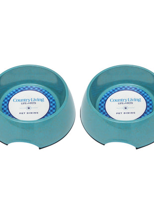 Country Living Set of 2 Natural Fiber Dog Bowls – Teal Blue