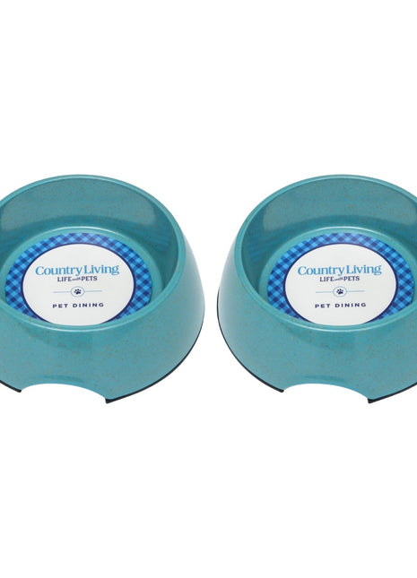 Country Living Set of 2 Natural Fiber Dog Bowls – Teal Blue