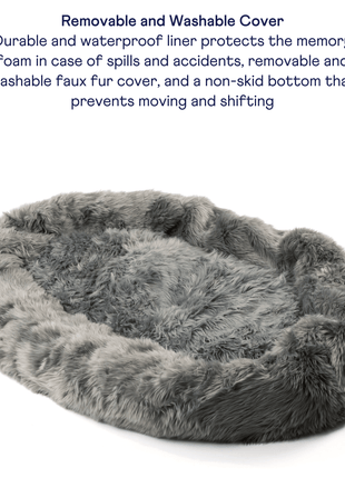 PupCloud™ Human-Size Faux Fur Memory Foam Dog Bed - Charcoal Grey