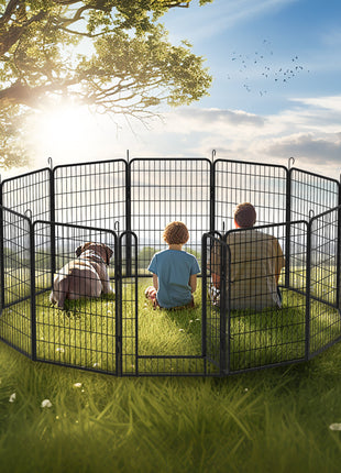 12 Panels Heavy-Duty Metal Playpen with Door, 39.37' H Dog Fence Pet Exercise Pen for Outdoor, Indoor