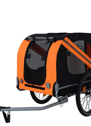 Large Folding Bike Trailer for Dogs – 66LB Capacity All-Terrain Pet Carrier, Durable Steel Frame for Cycling, Jogging, Camping & Outdoor Adventures, Black-Orange