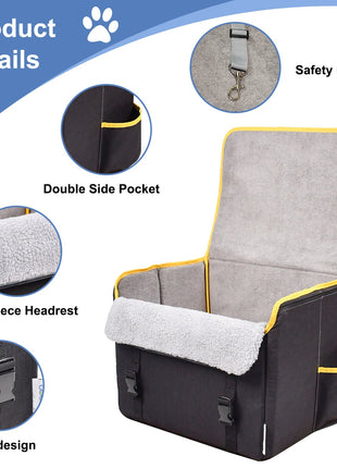 GOOPAWS Car Seat for Small & Medium Dogs, Portable With Clip-on Safety Leash, Waterproof, Black 16''