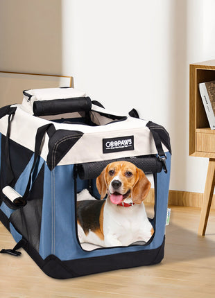 Jespet & GOOPAWS Indoor & Outdoor 3-Door Collapsible Soft-Sided Dog, Cat & Small Pet Crate, Lake Blue, 24''