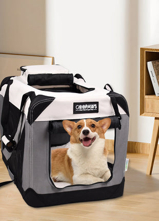 Jespet & GOOPAWS 3-Door Collapsible Soft-Sided Dog Crate, Light Grey, Medium 30''