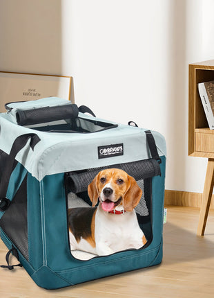 Jespet & GOOPAWS Indoor & Outdoor 3-Door Collapsible Soft-Sided Dog, Cat & Small Pet Crate, Teal Blue, 24''