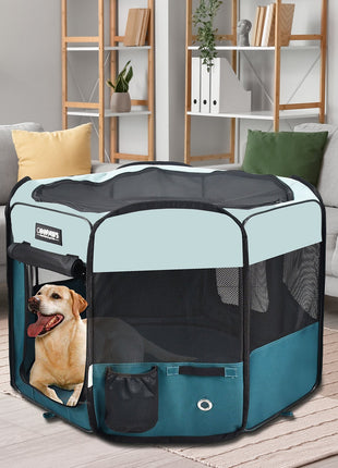 Jespet 2-Door Portable Soft-Sided Dog, Cat & Small Pet Exercise Playpen, Teal Blue, 45''