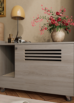 Gray Cat Litter Box Enclosure,Hidden Litter Box Furniture with top side fence,Wooden Pet House Side End Table, Storage Cabinet Bench for Living Room,,Bedroom, Fit Most of Litter Box