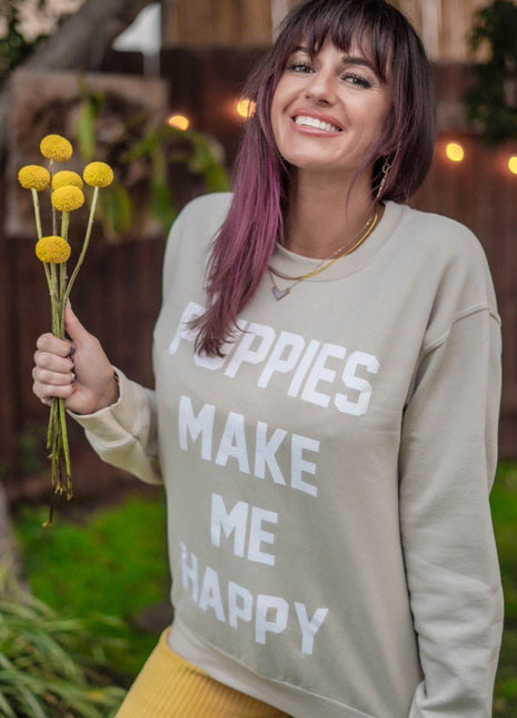 Puppies Make Me Happy | Cream Crewneck Uni-Sex Sweatshirt