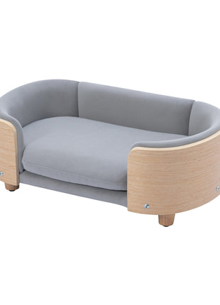 Scandinavian style Elevated Dog Bed Pet Sofa With Solid Wood legs and Bent Wood Back, Velvet Cushion,Small Size