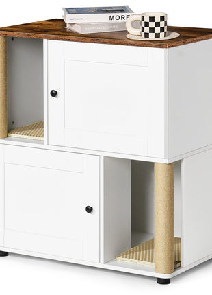 Double Cat Litter Box Enclouse,Cat Litter Box Enclosure for 2 Cats, Cat Litter Cabinet, Double Litter Box Enclosure with Shelve, Fit Most of Litter Box, White+Vintage